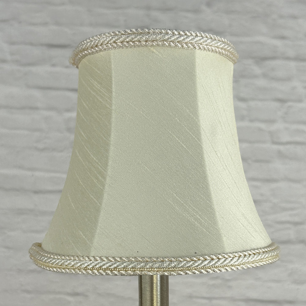 Cream faux silk bowed chandelier shade with rope trim unlit