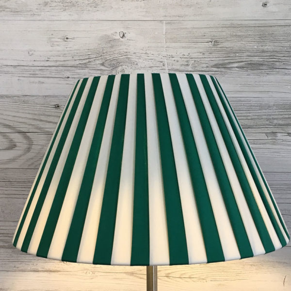 Knife Pleat Lampshade in Green and Cream Stripe for Table Lamp. Switched On