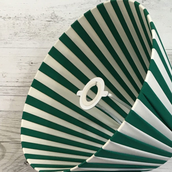 Pleated Lightshade shown on its side in Green and White stripe