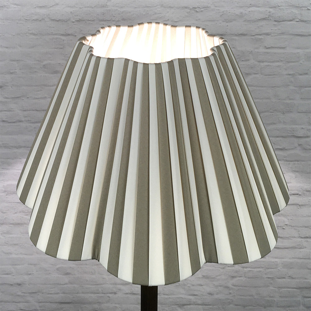 Cream and Taupe striped daisy pleated lampshade front view showing pleated fabric