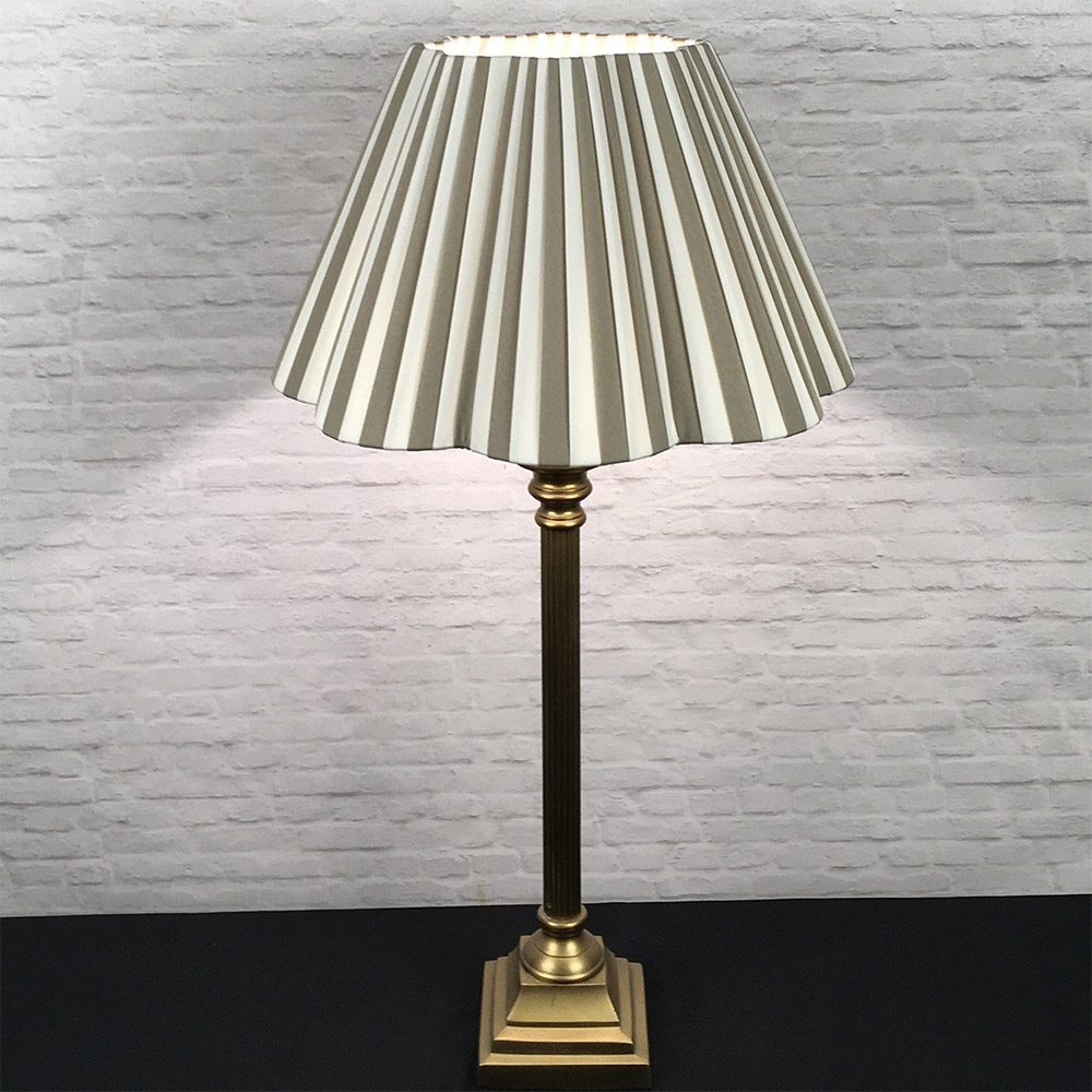 Cream and Taupe striped daisy pleated lampshade on a table lamp base