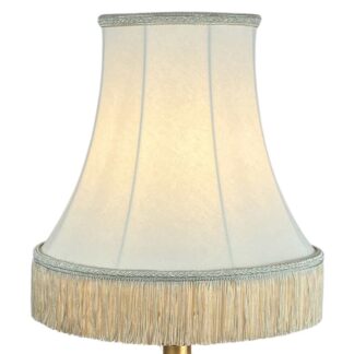 Illuminated cream brushed cotton bowed empire lampshade with dark cream plait trim and fringe