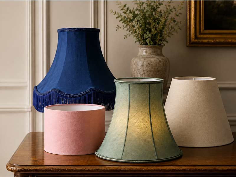 Handmade fabric lampshades in velvet, cotton and natural textured fabrics