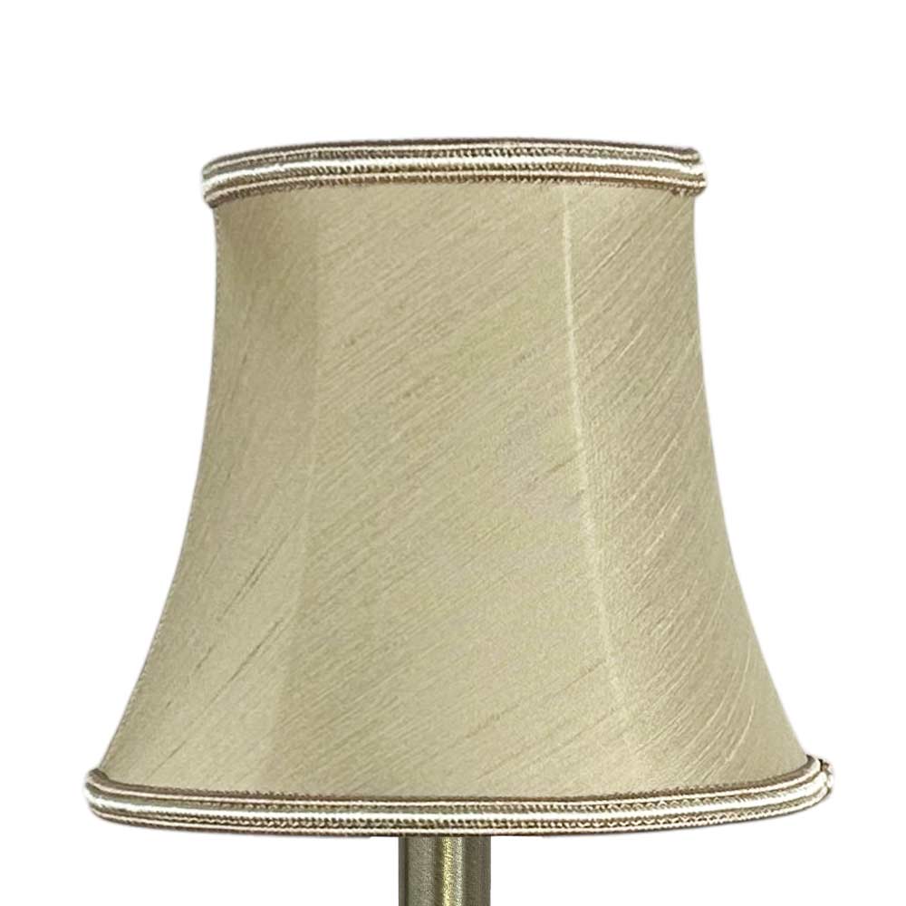 Bowed faux silk chandelier shade in fawn with oyster soutache trim