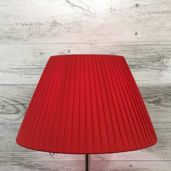 Knife Pleated Empire Lampshade in Red Ribbon. Switched On