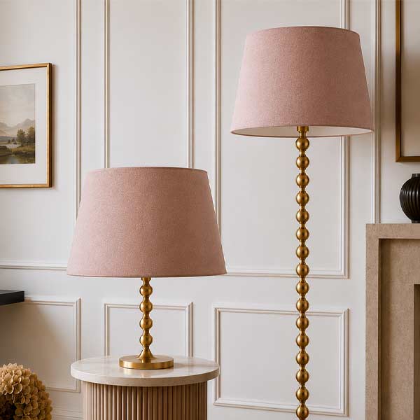 French Drum Lampshades for Table and Floor Lamps French Drum lampshades on table and floor lamps in an elegant interior