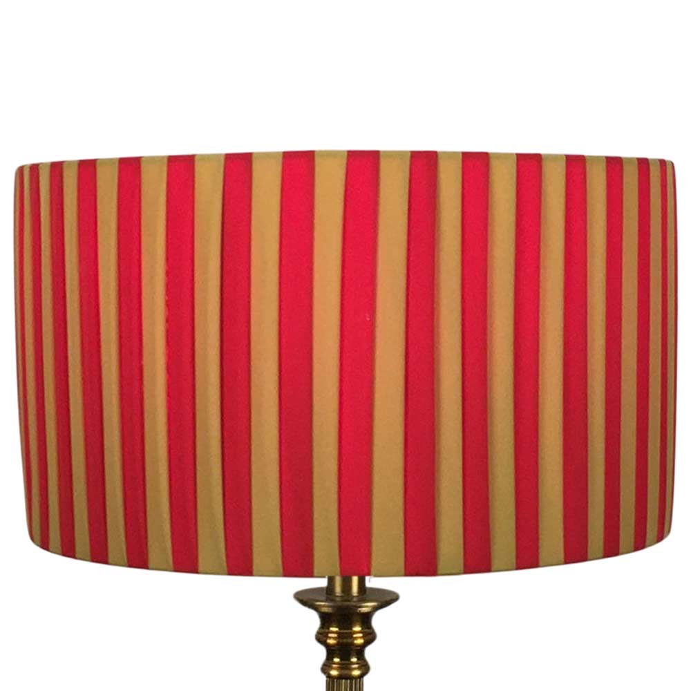 Gold and red drum pleated lampshade handmade in Devon