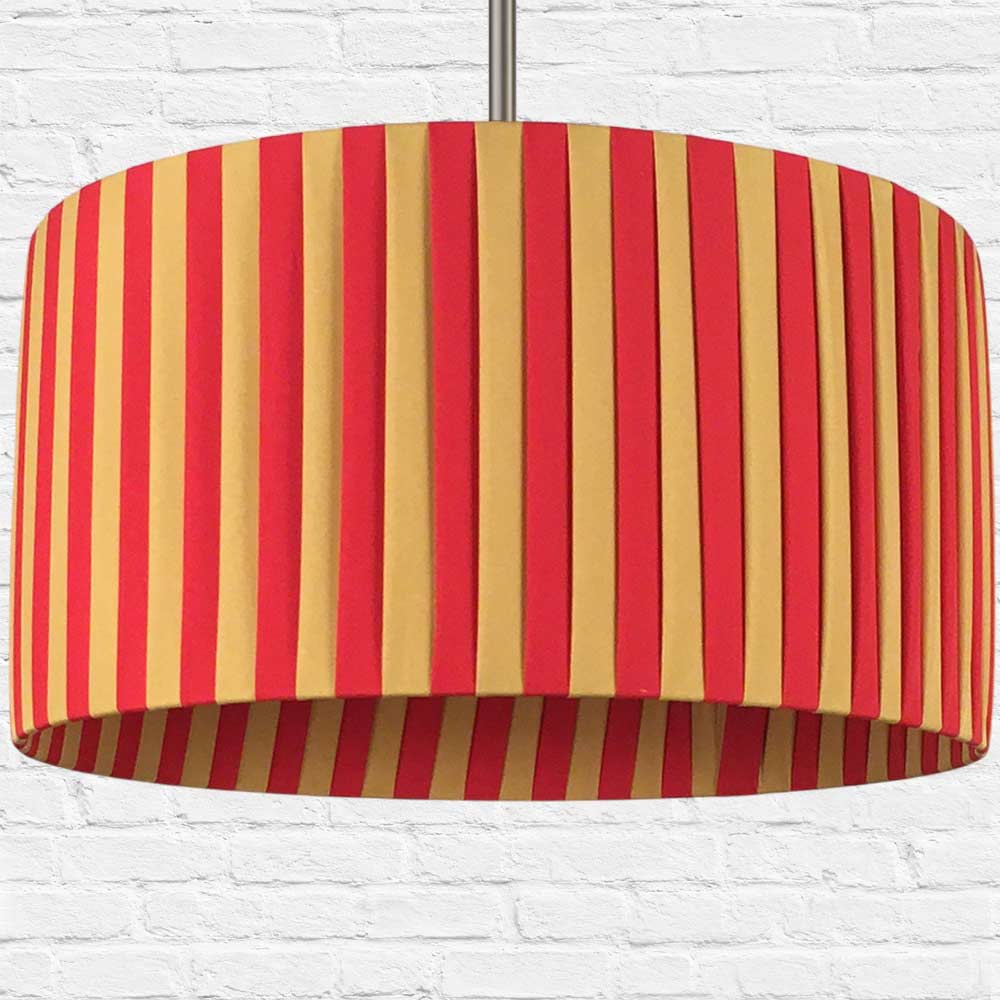 Gold and red pleated pendant lampshade handmade in Devon