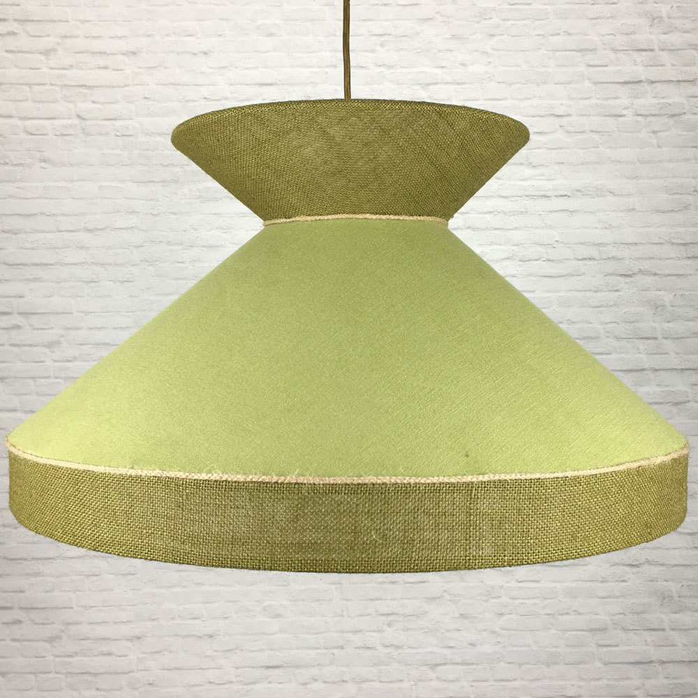Pear & Olive designer hessian lampshade showing the natural colours and textures.