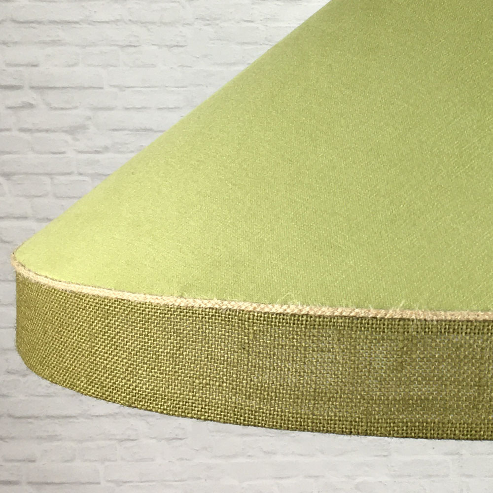 Close-up of the natural woven cord trim on the Pear & Olive designer hessian lampshade.