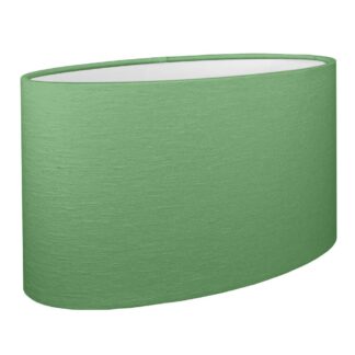 Green brushed cotton oval lampshade with white PVC lining.