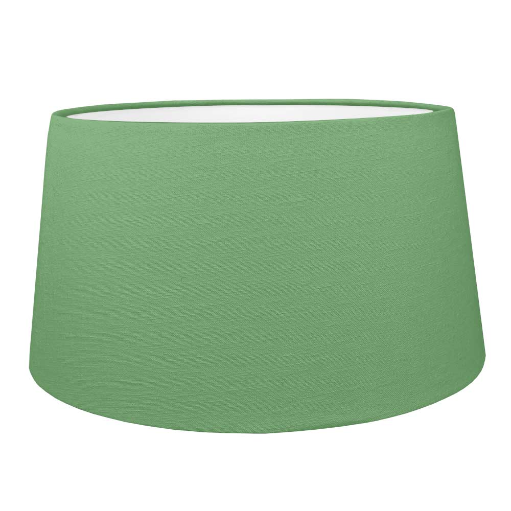 Green brushed cotton French drum lampshade with white PVC lining.