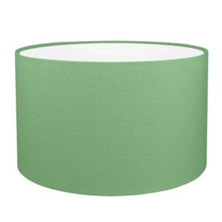 Green brushed cotton drum lampshade with white PVC lining.