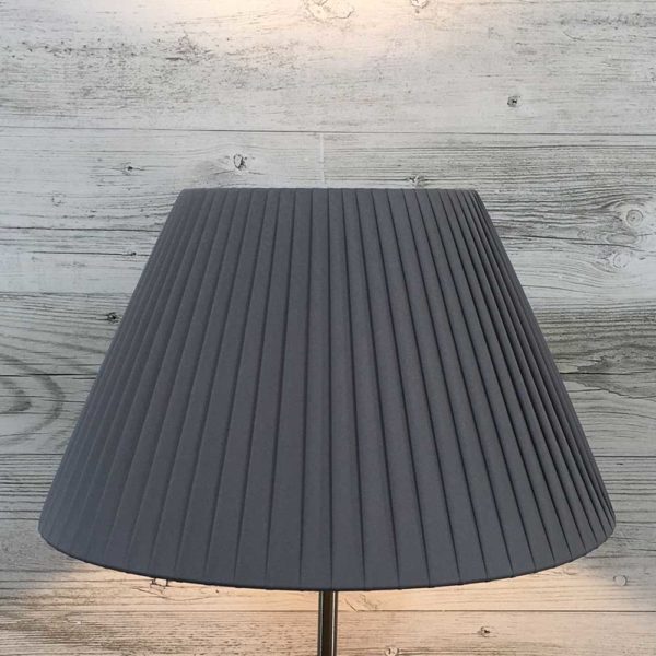 Knife Pleated Empire Lampshade in Grey Ribbon. Switched On