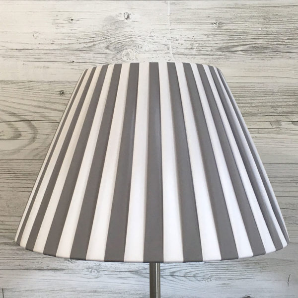 Knife Pleat Lampshade in Grey and White Stripe for Table Lamp. Switched On