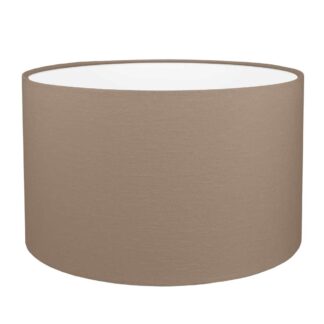 Hazelnut brushed cotton drum lampshade with white PVC lining.