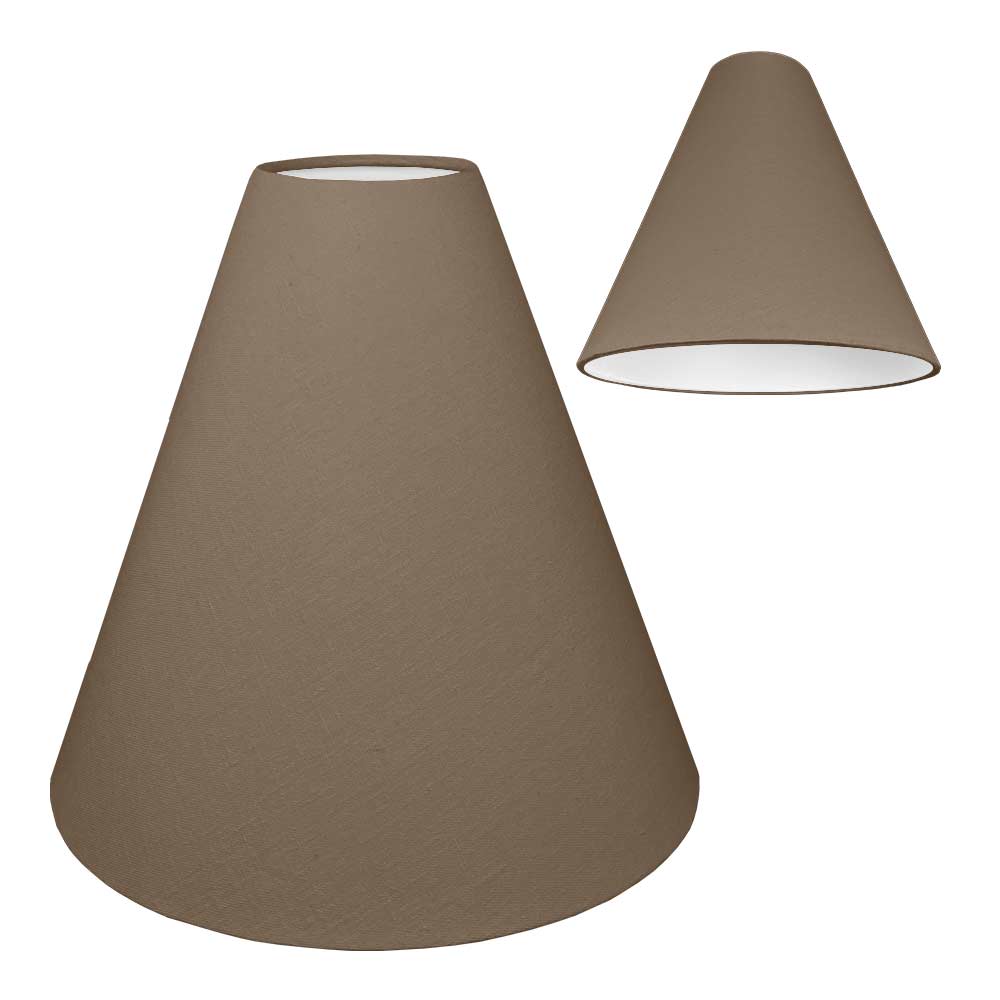 Hazelnut brushed cotton cone lampshade with white PVC lining.