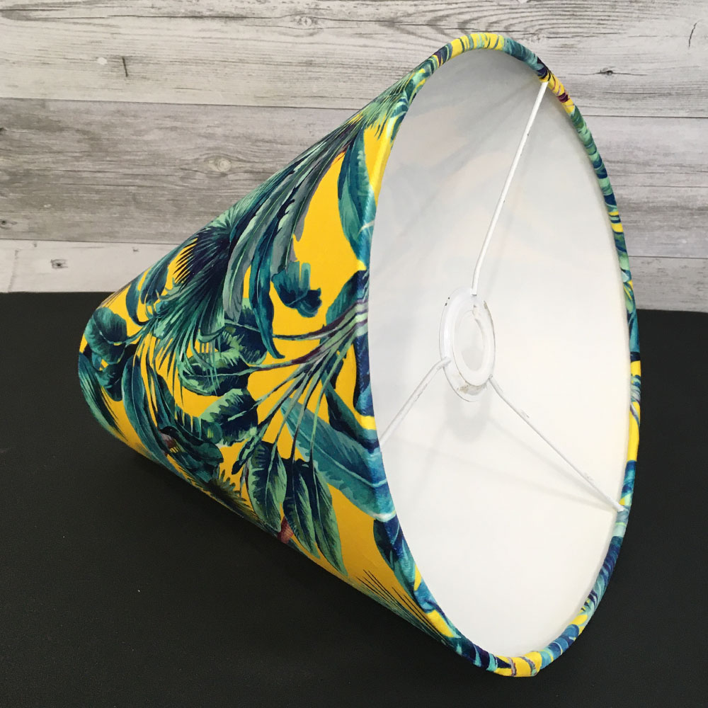 Yellow tropical palm cone lampshade with white PVC lining