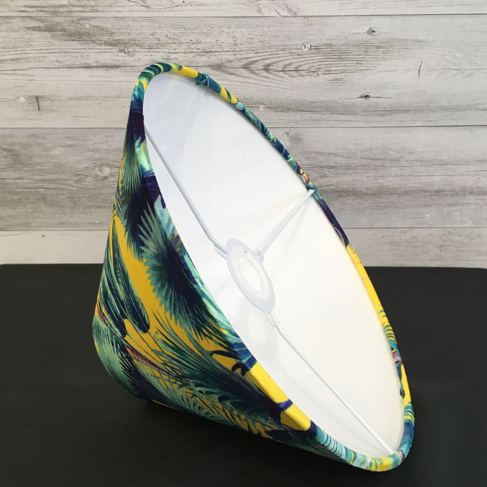 Yellow Tropical Palm Coolie Lampshade with white PVC lining