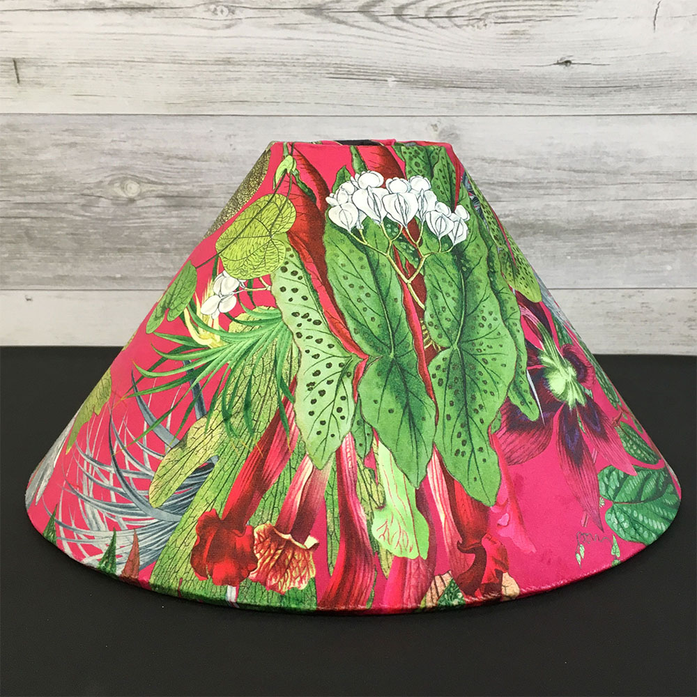 Pink patterned velvet Coolie lampshade in Tasmania Cerise
