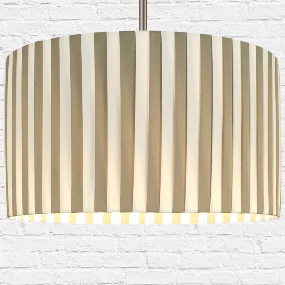 Khaki and Cream Striped Drum Lampshade - Image 2