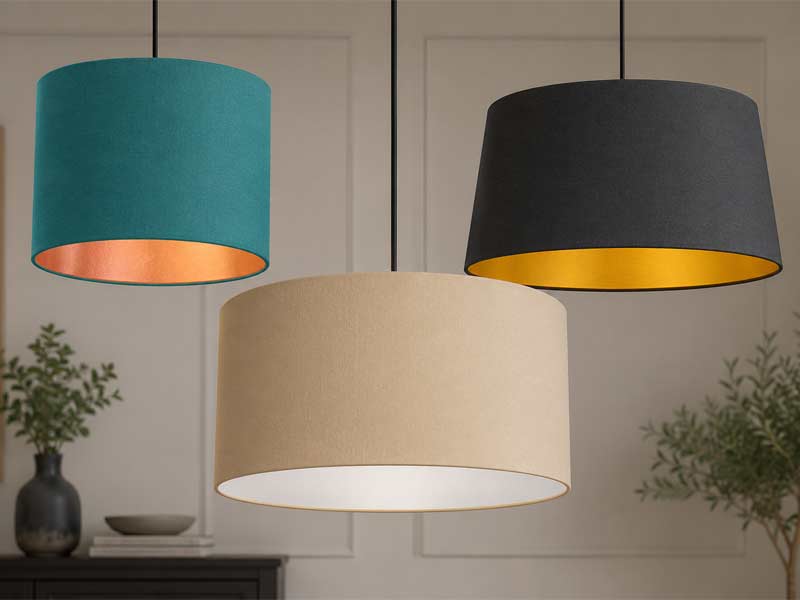 Metallic Lined Drum Lampshades Metallic lined drum lampshades with gold, copper and white interiors