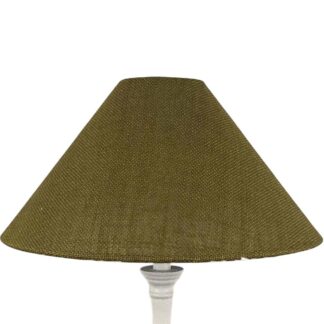 Green olive hessian coolie lampshade with natural woven texture