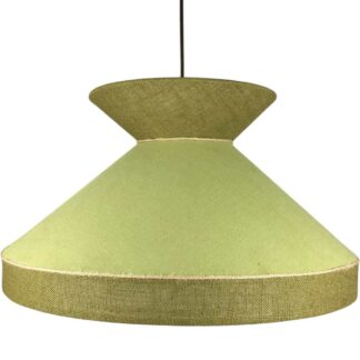 Pavilion Tailored Shade – Pear & Olive designer hessian lampshade handcrafted in pear brushed cotton with olive green hessian.