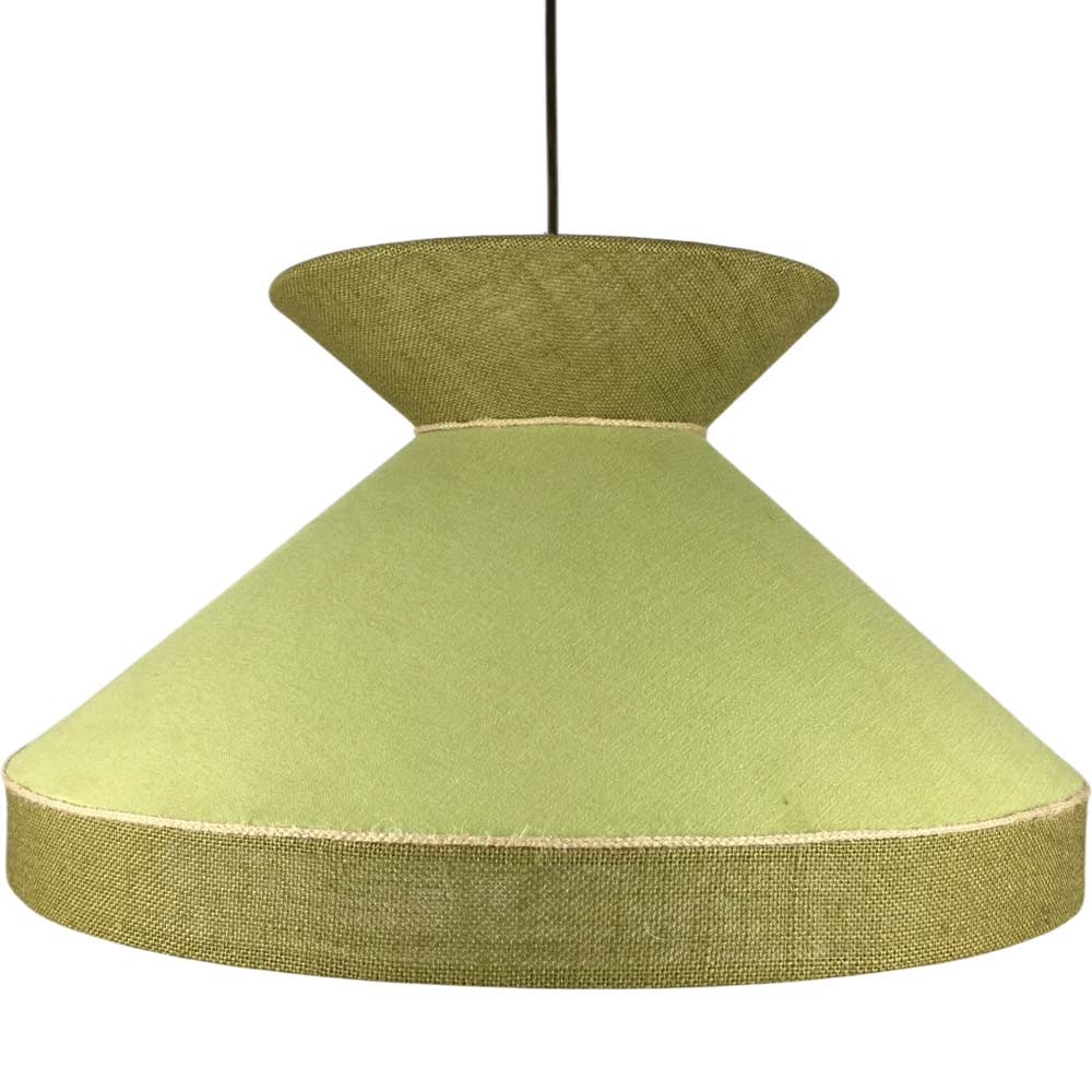 Pavilion Tailored Shade – Pear & Olive designer hessian lampshade handcrafted in pear brushed cotton with olive green hessian.