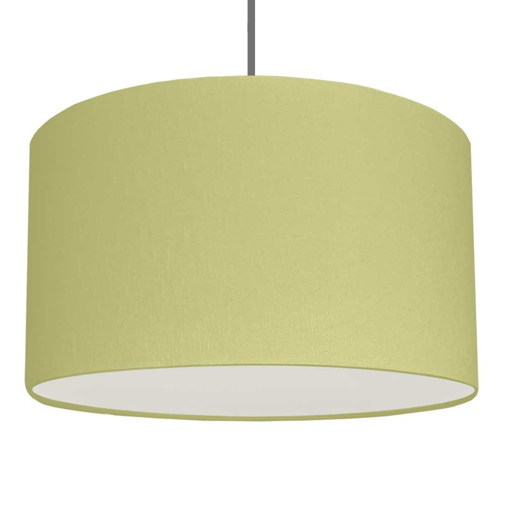 Pear green brushed cotton drum pendant lampshade with diffuser.