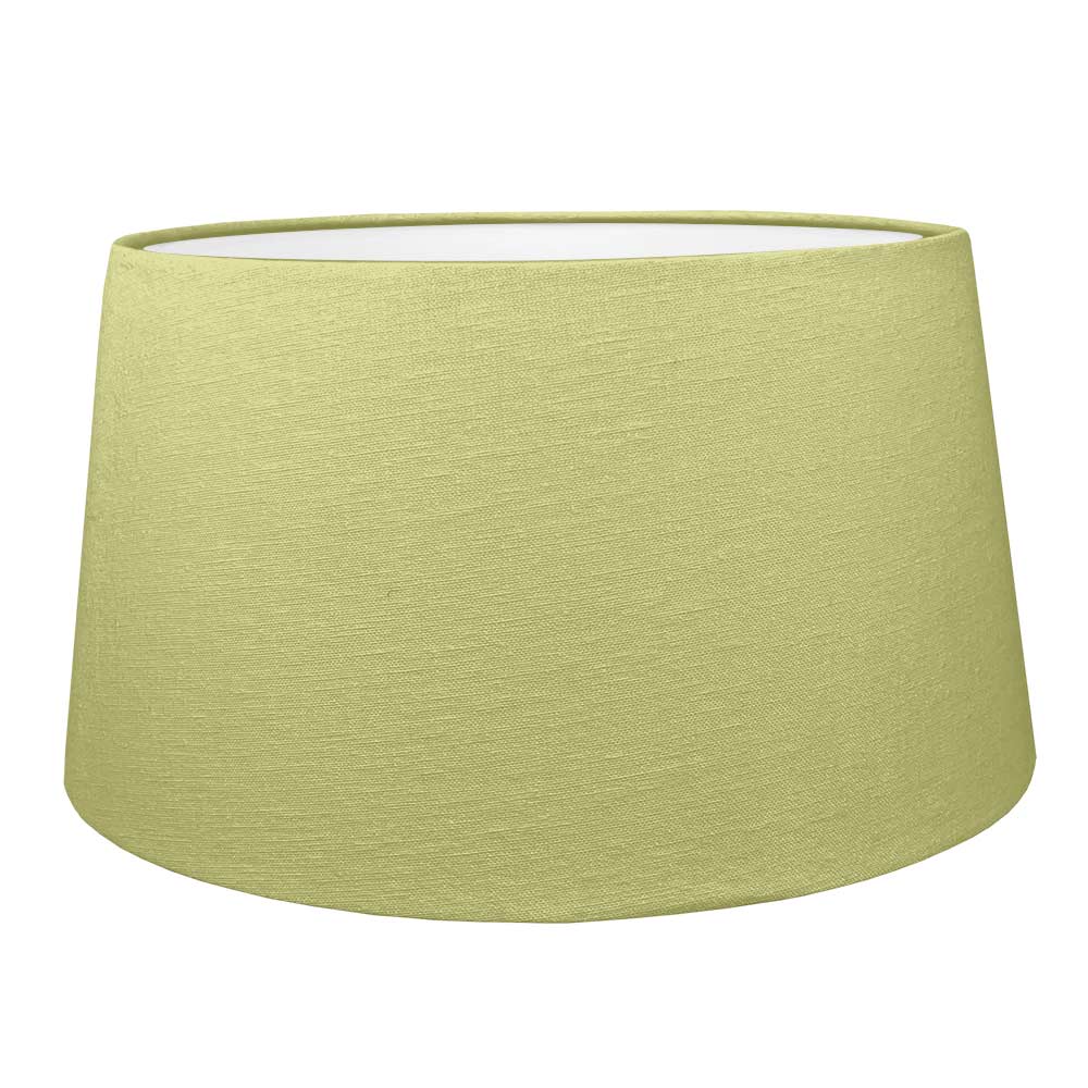 Pear green brushed cotton French drum lampshade with white PVC lining.