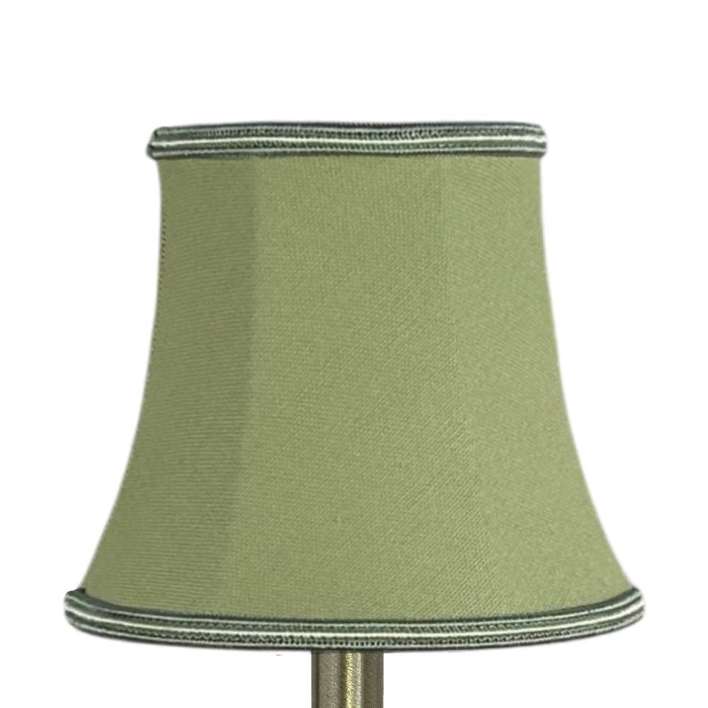 Bowed brushed cotton chandelier shade in pear with green and pear soutache trim