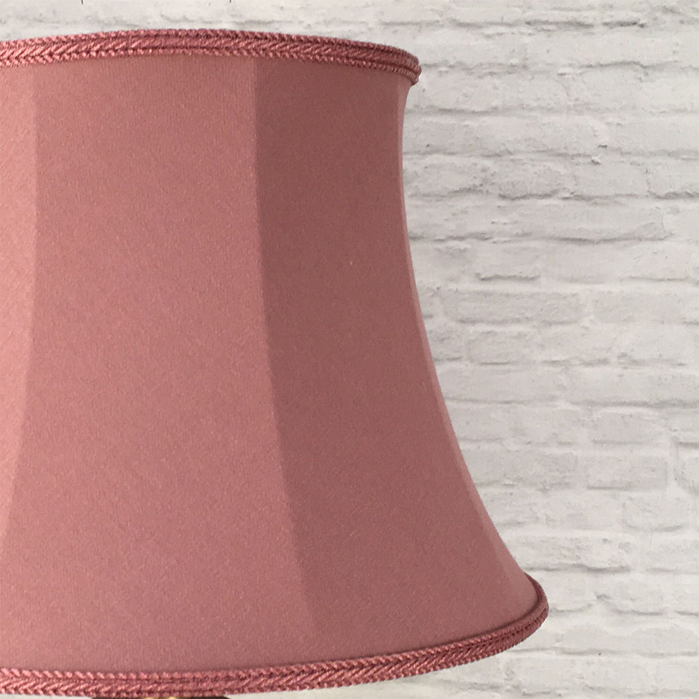 Close-up of Bon Bon pink brushed cotton bowed drum lampshade showing fabric texture and trim detail