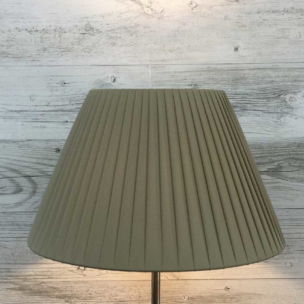 Knife Pleated Empire Lampshade in Khaki Ribbon. Switched On