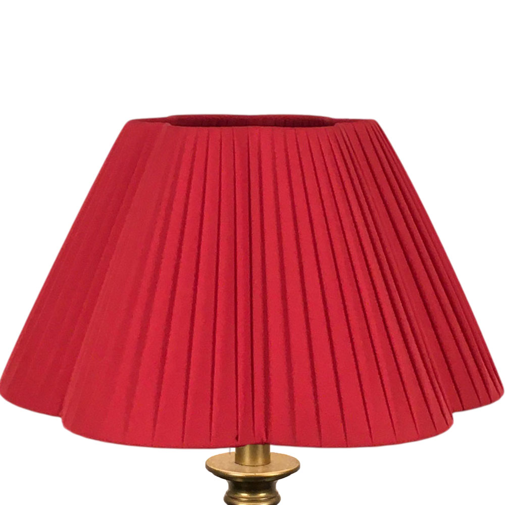 Red ribbon wrap daisy pleated lampshade handmade in Devon