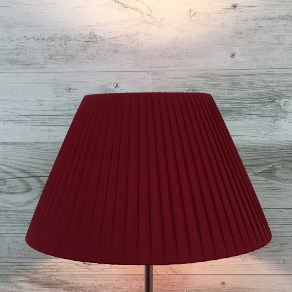 Knife Pleated Empire Lampshade in Burgundy Ribbon. Switched On