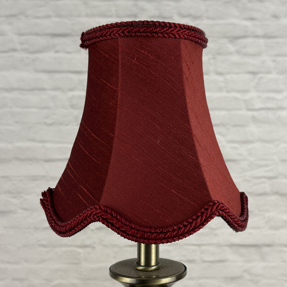 Ruby faux silk scalloped chandelier shade with rope trim unlit