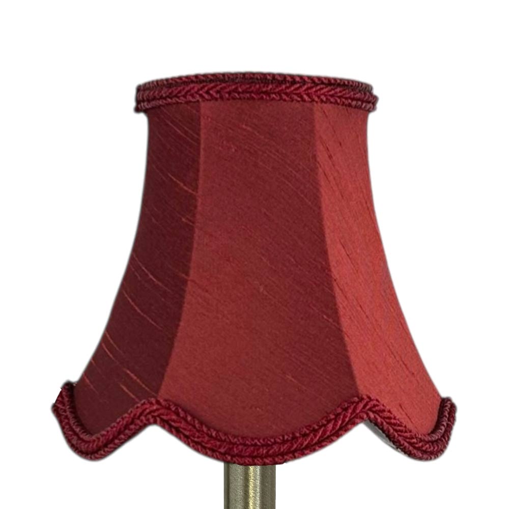 Scalloped faux silk lampshade in ruby with matching rope trim