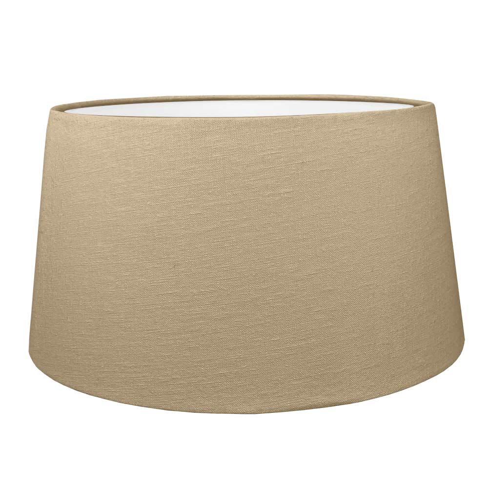 Sand brushed cotton French drum lampshade with white PVC lining.