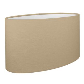 Sand brushed cotton oval lampshade with white PVC lining.