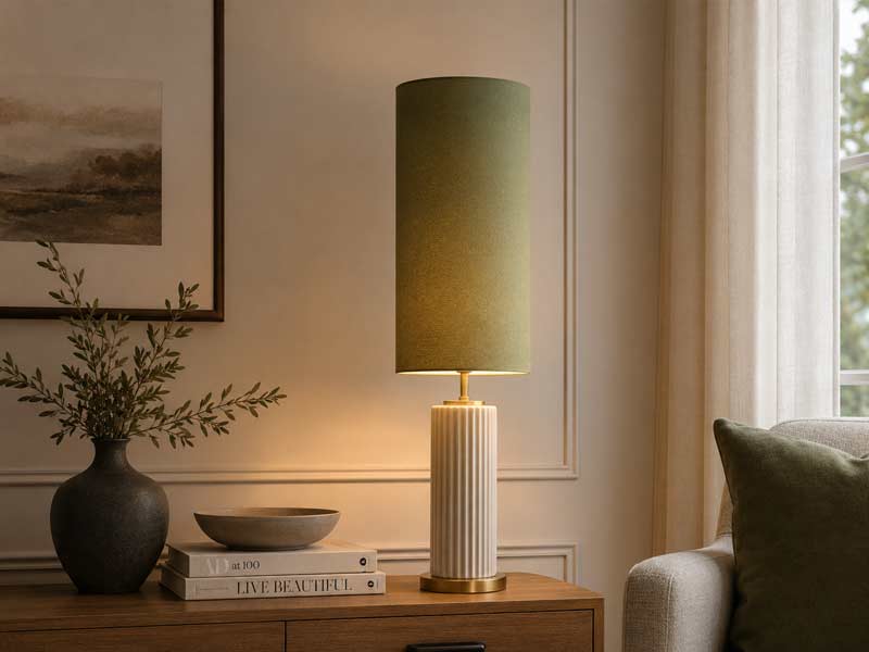 green brushed cotton cylinder lampshade
