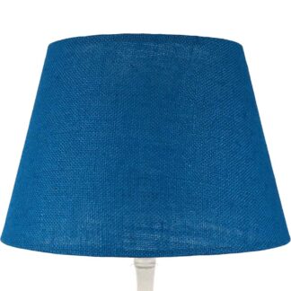 Blue azure hessian tapered drum lampshade with natural woven texture
