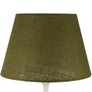 Green olive hessian tapered drum lampshade with natural woven texture
