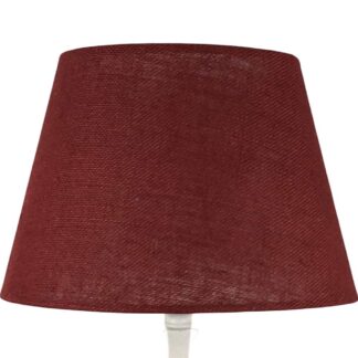 Red claret hessian tapered drum lampshade with natural woven texture