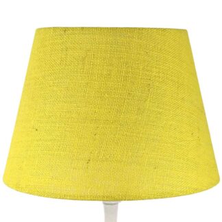 Yellow hessian tapered drum lampshade with natural woven texture