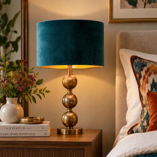 teal velvet drum bedside table lampshade