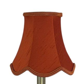 Scalloped faux silk lampshade in terracotta with matching soutache trim