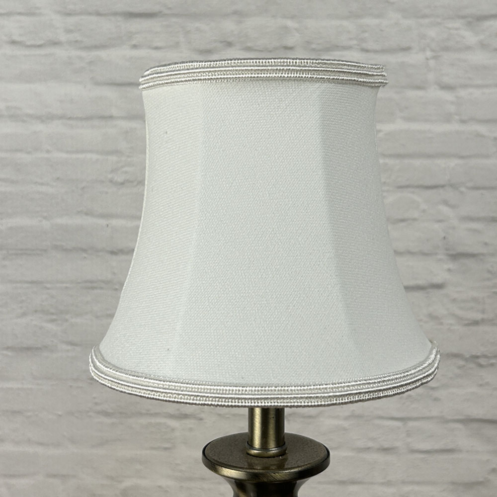 White brushed cotton bowed chandelier shade with matching white soutache trim unlit