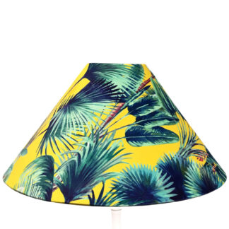 Yellow Tropical Palm Coolie Lampshade in patterned velvet