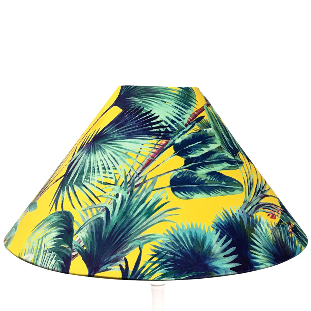 Yellow Tropical Palm Coolie Lampshade in patterned velvet